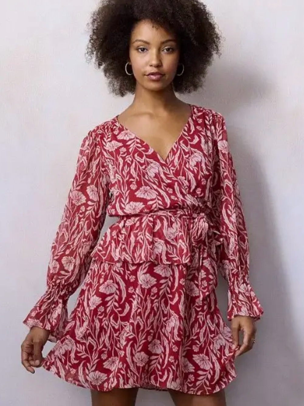 LC Lauren Conrad Red Floral Wrap Mini Dress